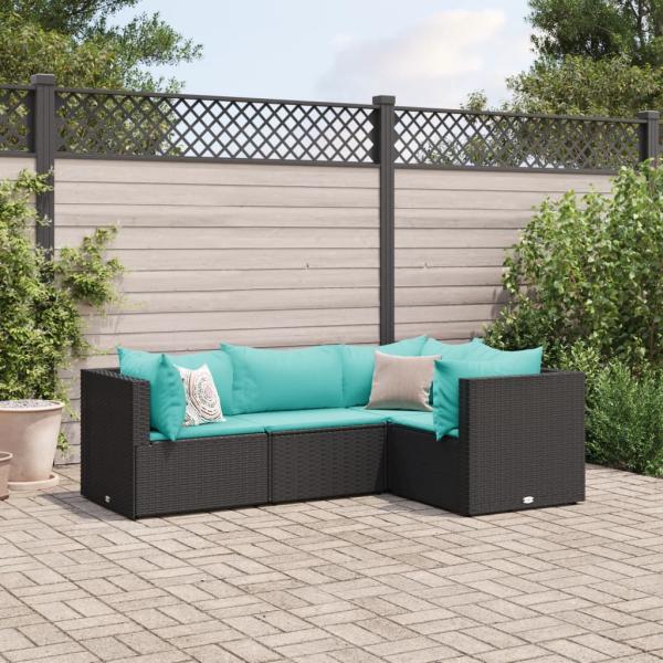 ARDEBO.de - 4-tlg. Garten-Lounge-Set mit Kissen Schwarz Poly Rattan
