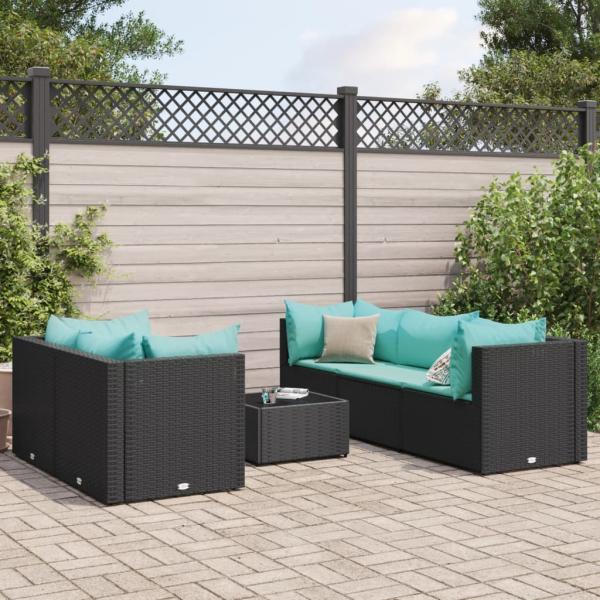 ARDEBO.de - 6-tlg. Garten-Lounge-Set mit Kissen Schwarz Poly Rattan