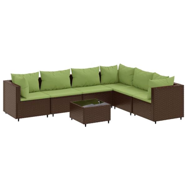 7-tlg. Garten-Lounge-Set mit Kissen Braun Poly Rattan