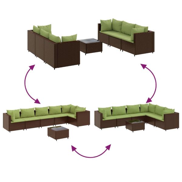 7-tlg. Garten-Lounge-Set mit Kissen Braun Poly Rattan