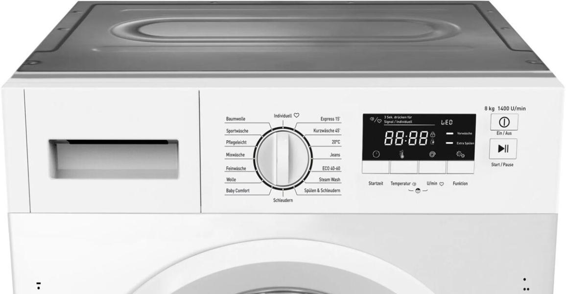 Amica EWA 34660 W 8kg Einbauwaschmaschine, 60 cm breit, 1400 U/Min, AquaStopp, 16 Programme, AutoSensor Mengenautomatik, weiß