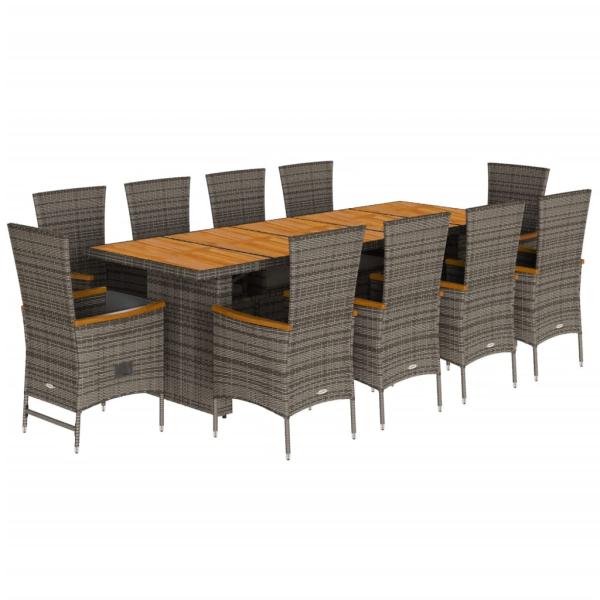 11-tlg. Garten-Essgruppe mit Kissen Grau Poly Rattan