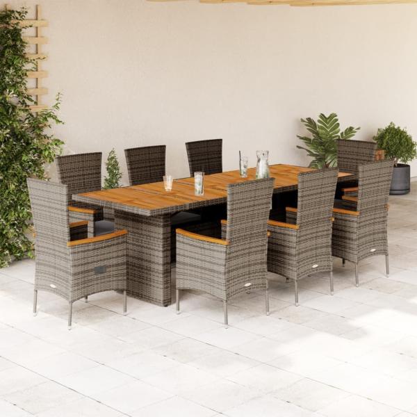 ARDEBO.de - 9-tlg. Garten-Essgruppe mit Kissen Grau Poly Rattan