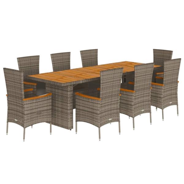 9-tlg. Garten-Essgruppe mit Kissen Grau Poly Rattan