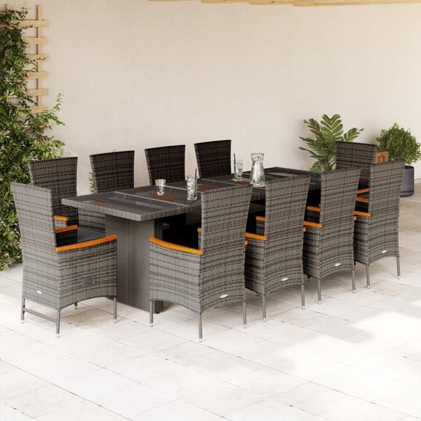ARDEBO.de - 11-tlg. Garten-Essgruppe mit Kissen Grau Poly Rattan