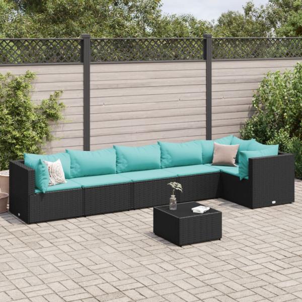 ARDEBO.de - 7-tlg. Garten-Lounge-Set mit Kissen Schwarz Poly Rattan