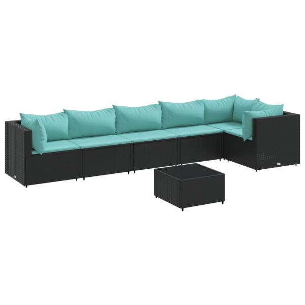 7-tlg. Garten-Lounge-Set mit Kissen Schwarz Poly Rattan