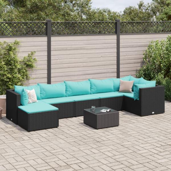 ARDEBO.de - 8-tlg. Garten-Lounge-Set mit Kissen Schwarz Poly Rattan