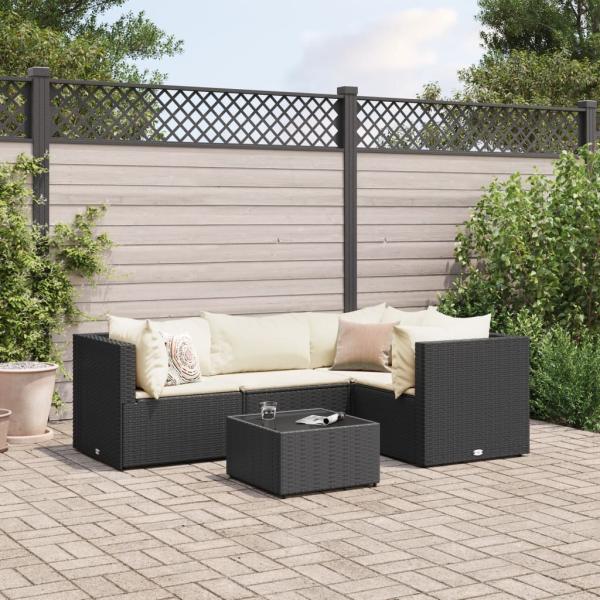 ARDEBO.de - 5-tlg. Garten-Lounge-Set mit Kissen Schwarz Poly Rattan