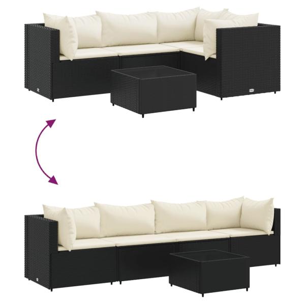 5-tlg. Garten-Lounge-Set mit Kissen Schwarz Poly Rattan