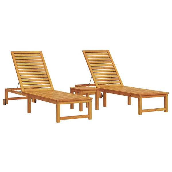 Sonnenliege mit Tisch aus massivem Akazienholz, Sonnenliege aus massivem Akazienholz