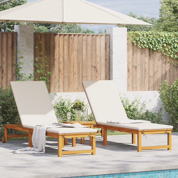 Sonnenliege mit Tisch aus massivem Akazienholz, Sonnenliege aus massivem Akazienholz