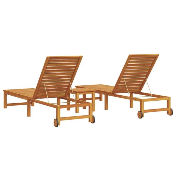 Sonnenliege mit Tisch aus massivem Akazienholz, Sonnenliege aus massivem Akazienholz