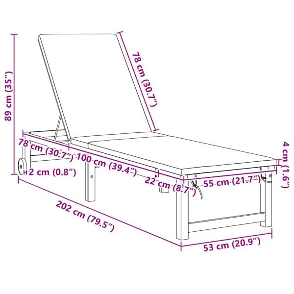 Sonnenliegen 2 Stück mit Kissen aus solidem Akazienholz, Sonnenliege mit cremeweißen Kissen aus solidem Akazienholz