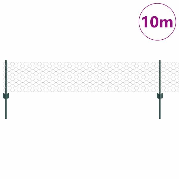 Zaunpfosten 5 Stück U-Profil Grün 40 cm Stahl, Sechseckzaun Grün 0.4x10 m Stahl