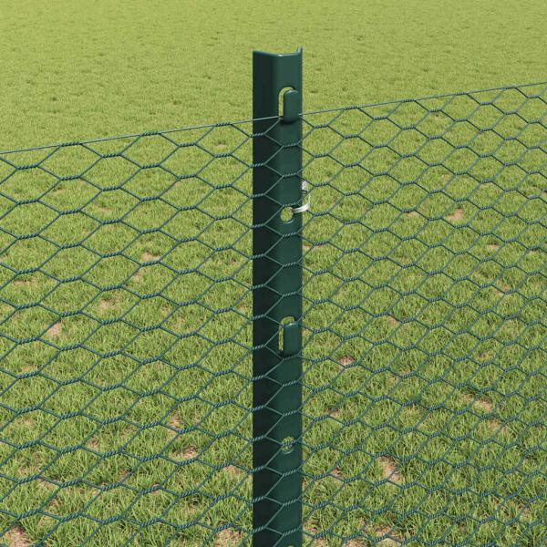 Zaunpfosten 5 Stück U-Profil Grün 120 cm Stahl, Sechseckzaun Grün 1,2x10 m Stahl