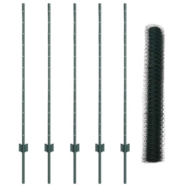 Zaunpfosten 5 Stück U-Kanal Grün 120 cm Stahl, Sechseckzaun Grün 1,2x10 m Stahl