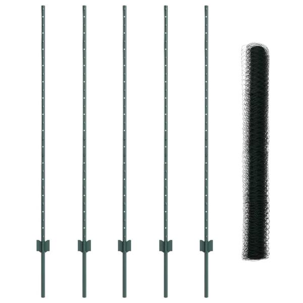 Zaunpfosten 5 Stück U-Kanal Grün 140 cm Stahl, Sechseckzaun Grün 1,4x10 m Stahl