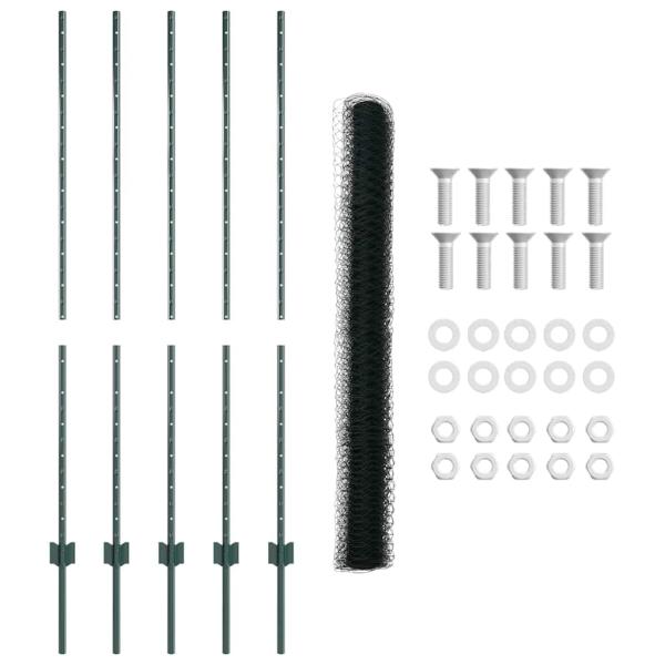 Zaunpfosten 5 Stück U-Kanal Grün 140 cm Stahl, Sechseckzaun Grün 1,4x10 m Stahl