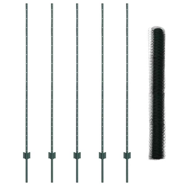 Zaunpfosten 5 Stück U-Kanal Grün 150 cm Stahl, Sechseck-Zaun Grün 1,5x10 m Stahl