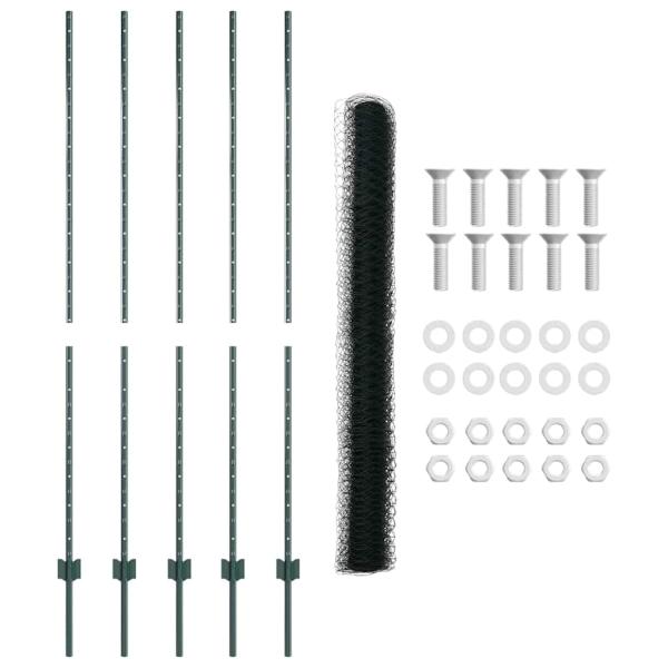 Zaunpfosten 5 Stück U-Kanal Grün 150 cm Stahl, Sechseck-Zaun Grün 1,5x10 m Stahl