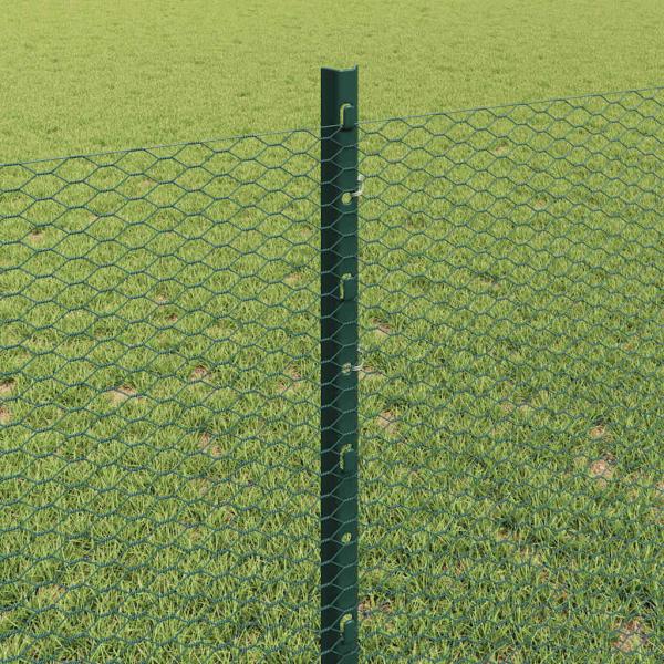 Zaunpfosten 11 Stück U-Profil Grün 80 cm Stahl, Sechseckzaun Grün 0,8x25 m Stahl