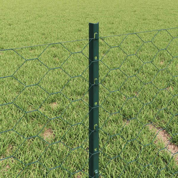 Zaunpfosten 11 Stück U-Kanal Grün 40 cm Stahl, Sechseckiger Zaun Grün 0,4x50 m Stahl