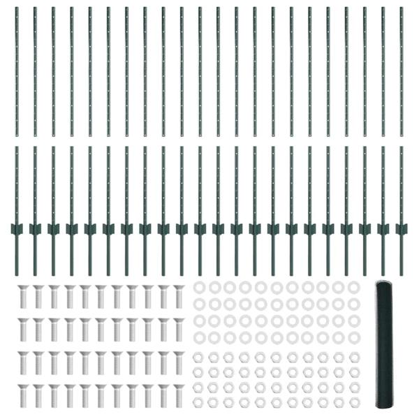 Zaunpfosten 11 Stück U-Profil Grün 120 cm Stahl, Sechseckzaun Grün 1,2x50 m Stahl