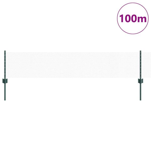Zaunpfähle 11 Stk U-Profil Grün 40 cm Stahl, Sechseckzaun Grün 0,4x100 m Stahl