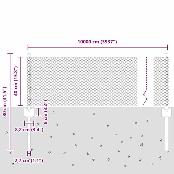 Zaunpfähle 11 Stk U-Profil Grün 40 cm Stahl, Sechseckzaun Grün 0,4x100 m Stahl