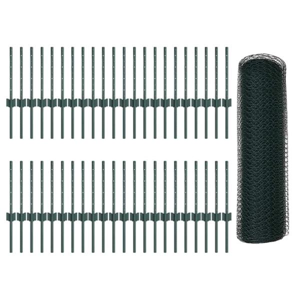Zaunpfosten 11 Stück U-Kanal Grün 40 cm Stahl, Sechseckzaun Grün 0,4 x 100 m Stahl