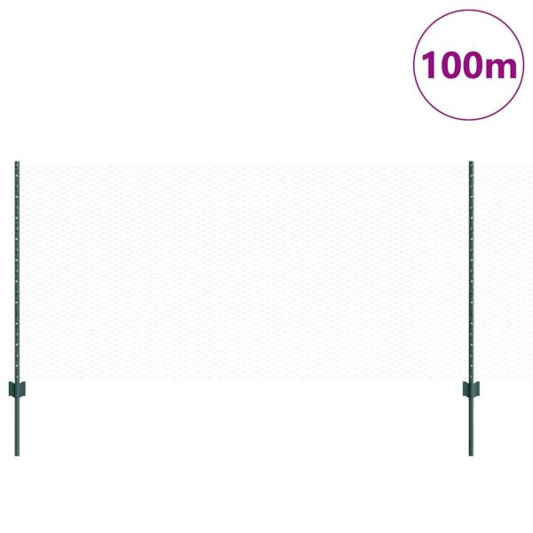 Zaunpfosten 11 Stk U-Profil Grün 100 cm Stahl, Sechseckiger Zaun Grün 1x100 m Stahl