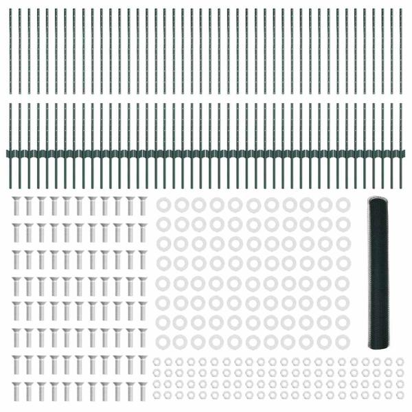 Zaunpfosten 11 Stk U-Profil Grün 100 cm Stahl, Sechseckiger Zaun Grün 1x100 m Stahl