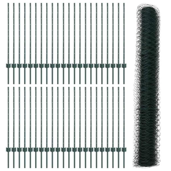 Zaunpfosten 11 Stück U-Kanal Grün 100 cm Stahl, Sechseckzaun Grün 1x100 m Stahl