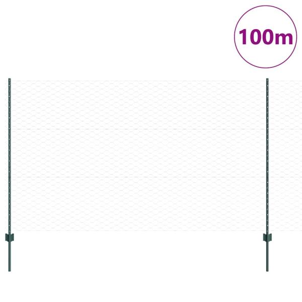 Zaunpfosten 11 Stück U-Kanal Grün 140 cm Stahl, Sechseckzaun Grün 1,4 x 100 m Stahl