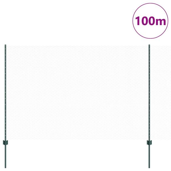 Zaunpfosten 11 Stück U-Profil Grün 150 cm Stahl, Sechseckzaun Grün 1.5x100 m Stahl