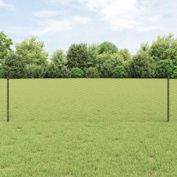 ARDEBO.de - Zaunpfosten 11 Stück U-Kanal Grau 60 cm Stahl, Sechseck Zaun Grau 0.6x25 m Stahl