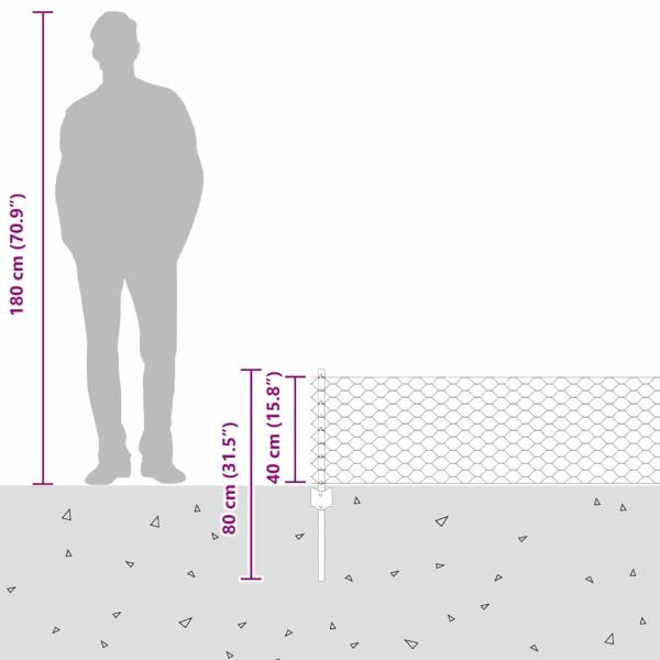 Zaunpfosten 11 Stück U-Kanal Grau 40 cm Stahl, Sechseckzaun Grau 0,4x50 m Stahl