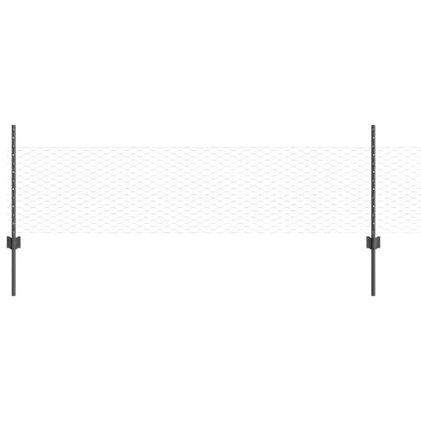 Zaunpfosten 11 Stück U-Kanal Grau 60 cm Stahl, Sechseckzaun Grau 0,5x50 m Stahl