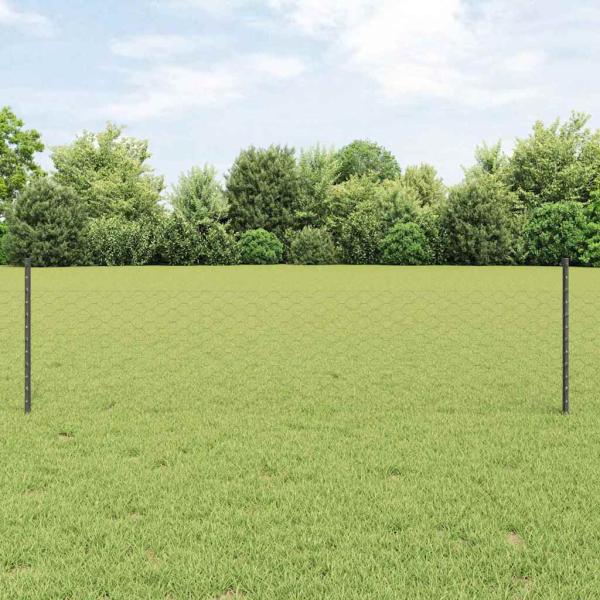 ARDEBO.de - Zaunpfosten 11 Stück U-Profil Grau 60 cm Stahl, Sechseckzaun Grau 0.5x50 m Stahl