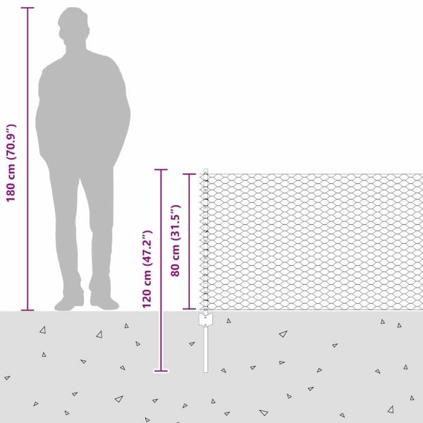 Zaunpfosten 11 Stk U-Kanal Grau 80 cm Stahl, Sechseckiger Zaun Grau 0.8x50 m Stahl