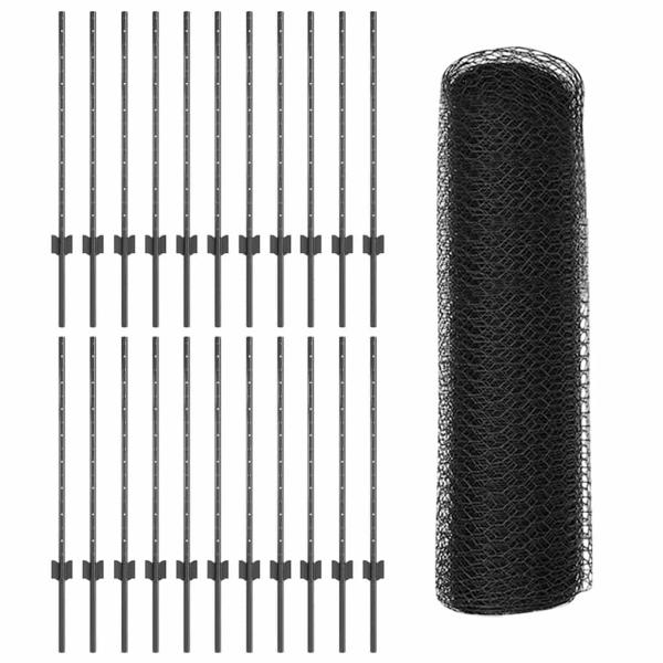 Zaunpfosten 11 Stk U-Kanal Grau 80 cm Stahl, Sechseckiger Zaun Grau 0.8x50 m Stahl