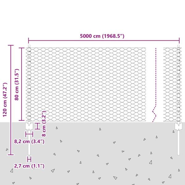 Zaunpfosten 11 Stk U-Kanal Grau 80 cm Stahl, Sechseckiger Zaun Grau 0.8x50 m Stahl