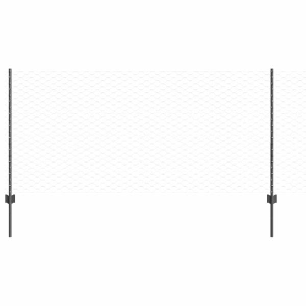 Zaunpfosten 22 Stück U-Profil Grau 100 cm Stahl, Sechseckzaun Grau 1x50 m Stahl