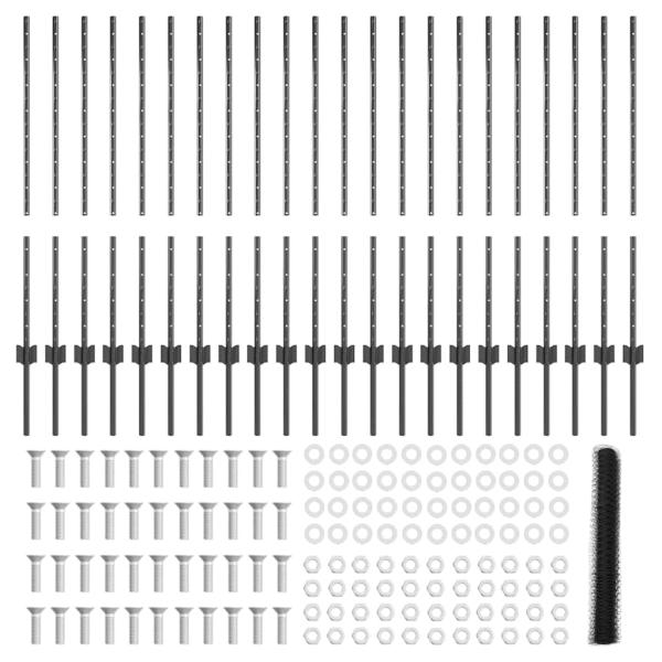 Zaunpfosten 22 Stück U-Profil Grau 100 cm Stahl, Sechseckzaun Grau 1x50 m Stahl