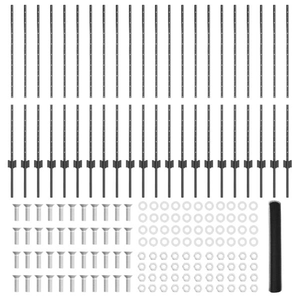 Zaunpfosten 22 Stück U-Kanal Grau 120 cm Stahl, Sechseckzaun Grau 1,2x50 m Stahl