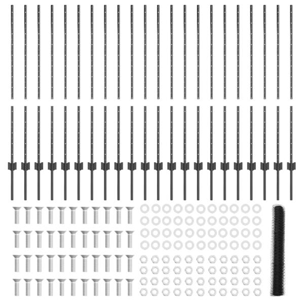 Zaunpfosten 22 Stk U-Profil Grau 120 cm Stahl, Sechseckzaun Grau 1.2 x 50 m Stahl