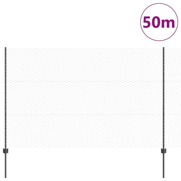 Zaunpfosten 22 Stück U-Kanal Grau 150 cm Stahl, Sechseckzaun Grau 1.5x50 m Stahl