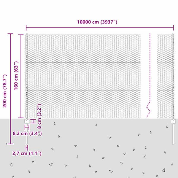 Zaunpfosten U-Profil 22 Stück Grau 160 cm Stahl, Sechseckzaun Grau 1,6x100 m Stahl