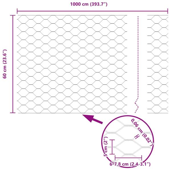 Zaunpfosten 5 Stück U-Kanal 60 cm verzinkter Stahl, Sechseckzaun 0,6x10 m verzinkter Stahl